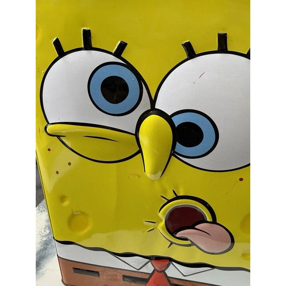 Vintage 2008 SpongeBob SquarePants Popcorn Tin Large Metal Storage Bin Decor
